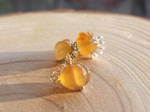 Mini Natural Light Orange Carnelian Gemstone Pumpkin Necklace