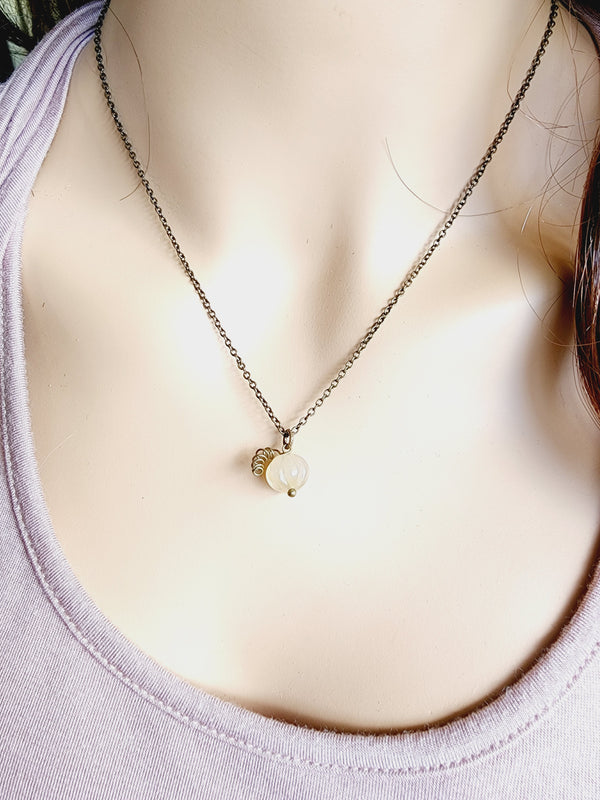 Mini Natural pale Carnelian Gemstone Pumpkin Necklace