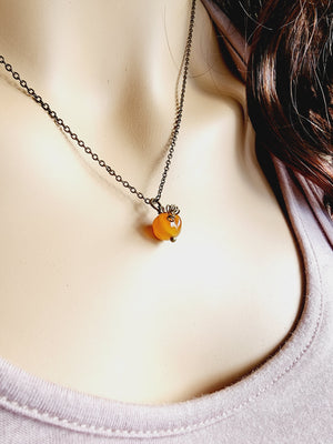 Mini Natural Dark Orange Carnelian Gemstone Pumpkin Necklace
