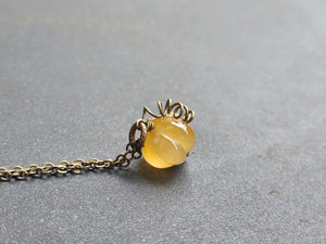 Mini Natural Light Orange Carnelian Gemstone Pumpkin Necklace
