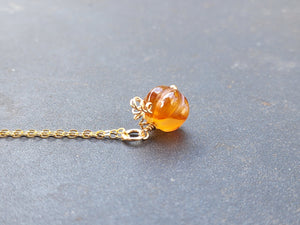 Mini Natural Dark Orange Carnelian Gemstone Pumpkin Necklace
