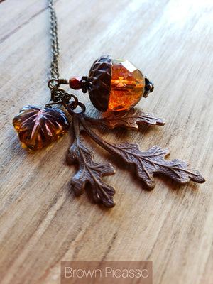 Autumn Leaf Acorn Necklace