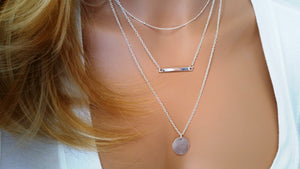 Personalized Layering Disc / Bar Necklace Set of 3 in Gold - Rose Gold - Silver