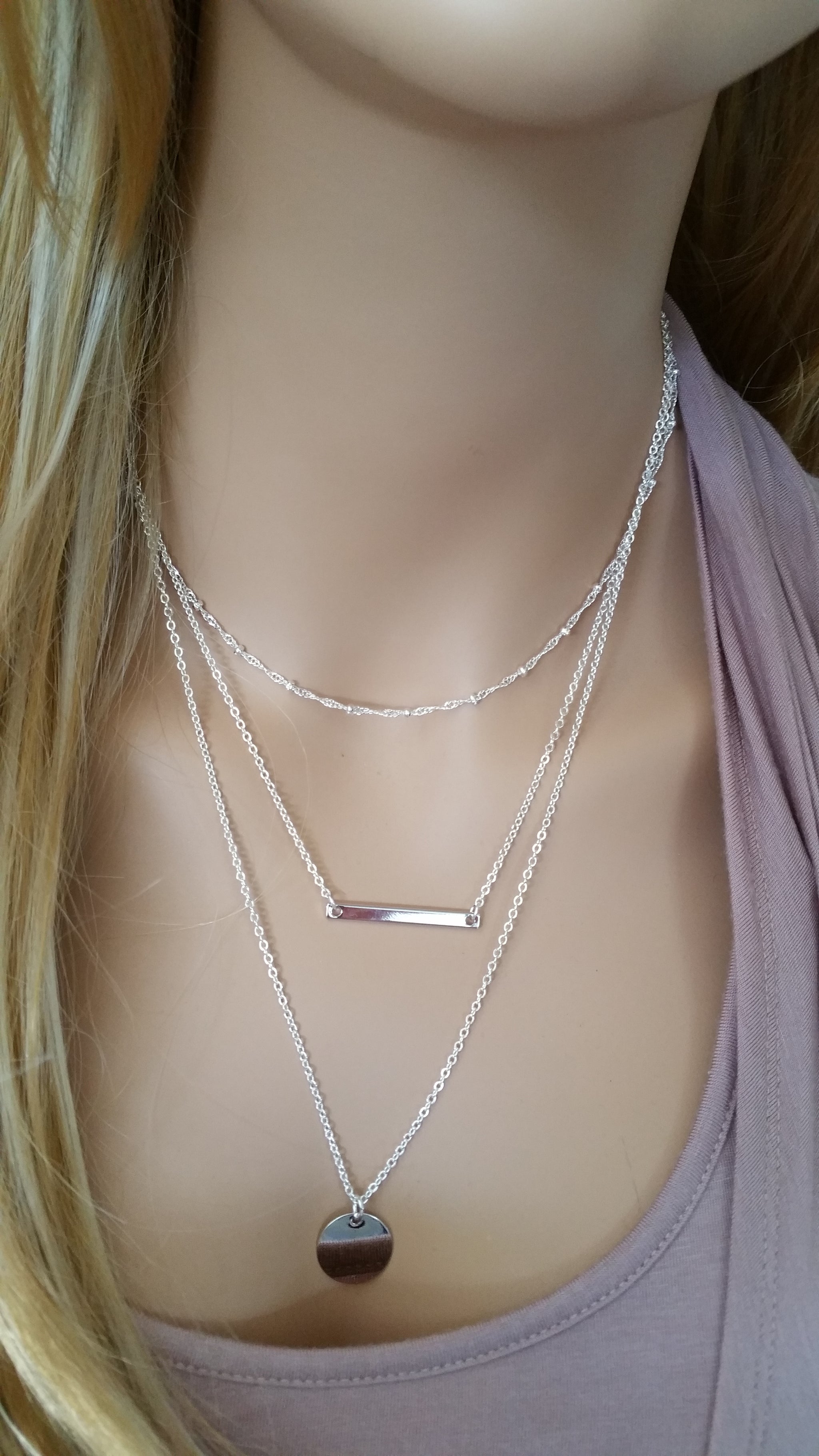 Silver Layered Necklace Set, 2pc Personalized Layering Necklaces
