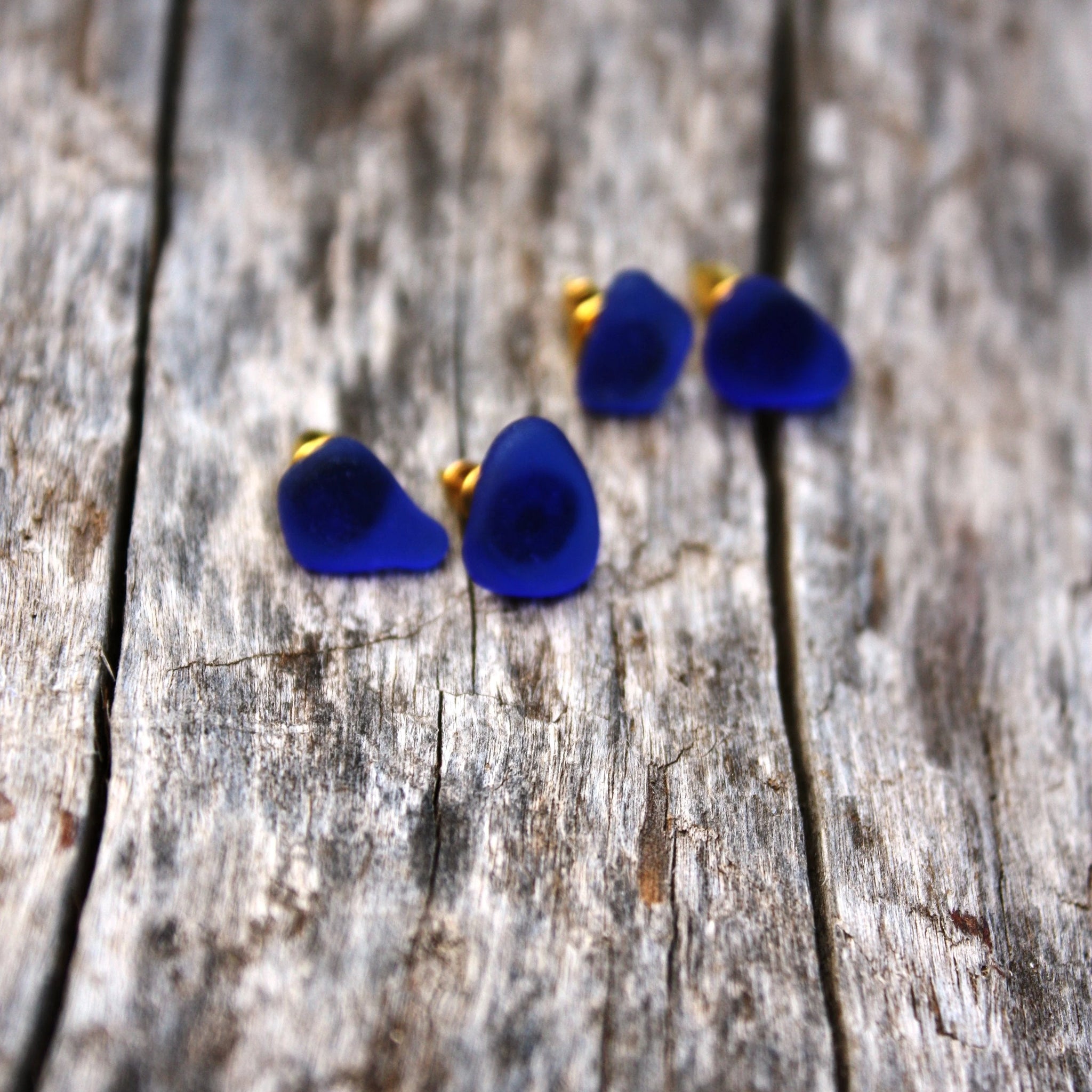 handmade cobalt sea glass stud earrings ocean inspired minimalist jewelry