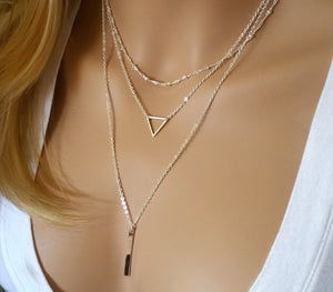 Triangle Layered Necklace Set of 3 • Silver