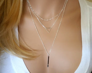 Triangle Layered Necklace Set of 3 • Silver