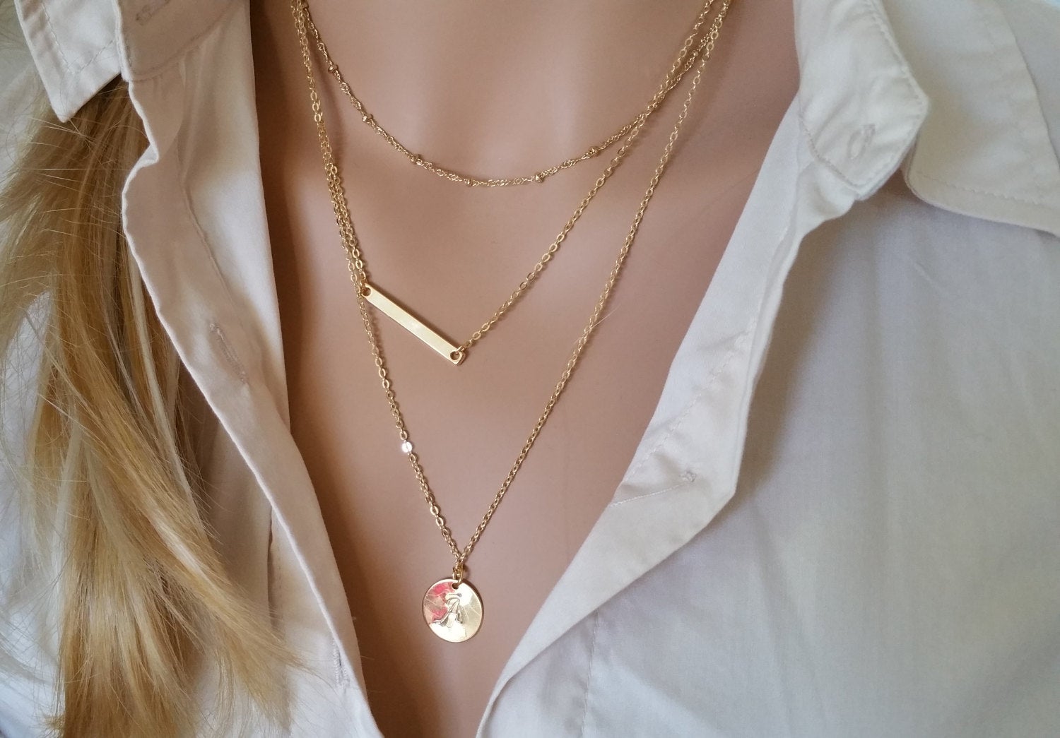 Personalized Dainty Layered Necklace | Dainty necklace, Monogram, Engraved  necklace