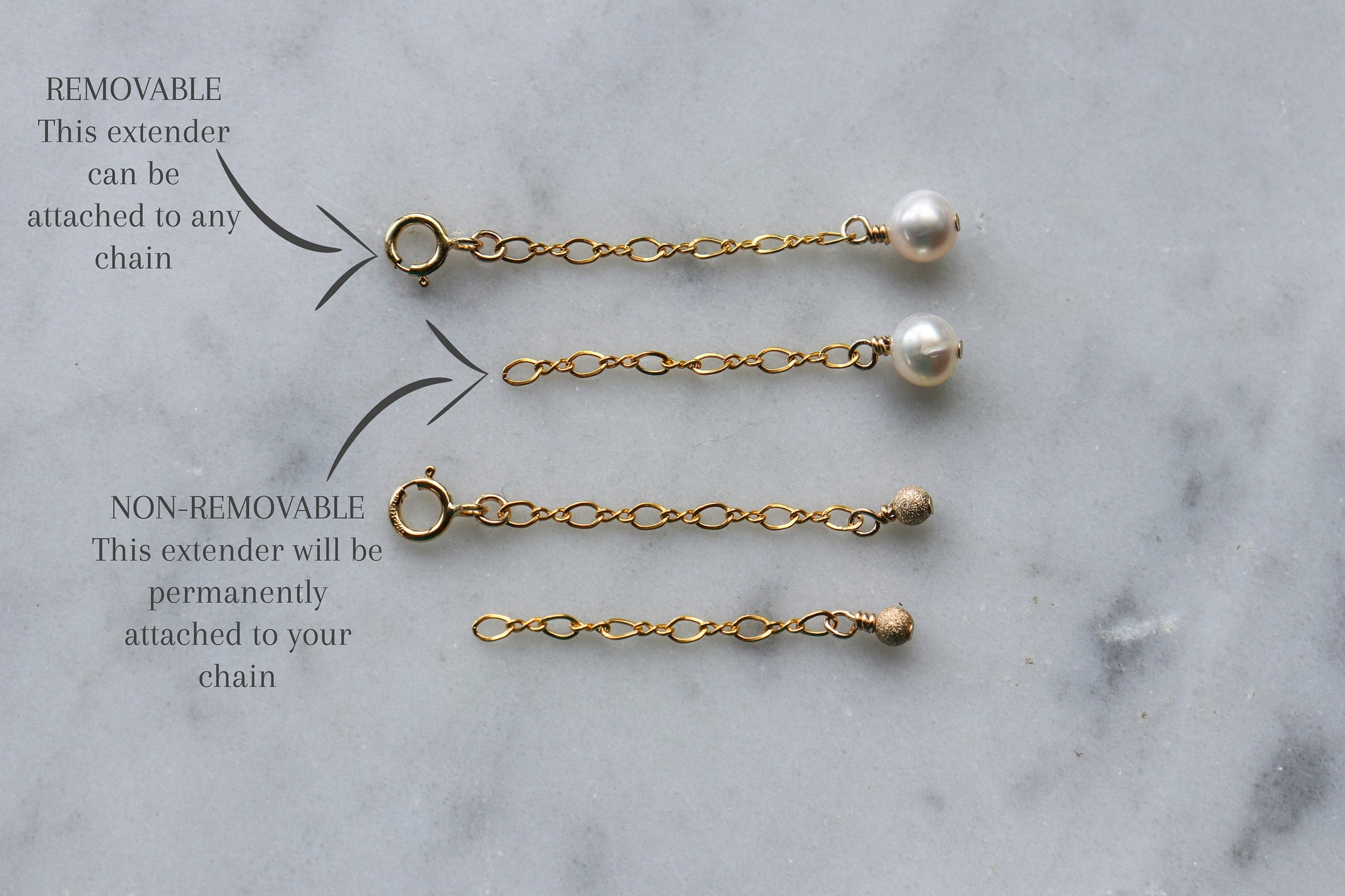  14k Solid Gold Chain Extender, Adjustable Chain Extender, Removable Dainty Chain, 1, 2, 3 4 or 5 Chain