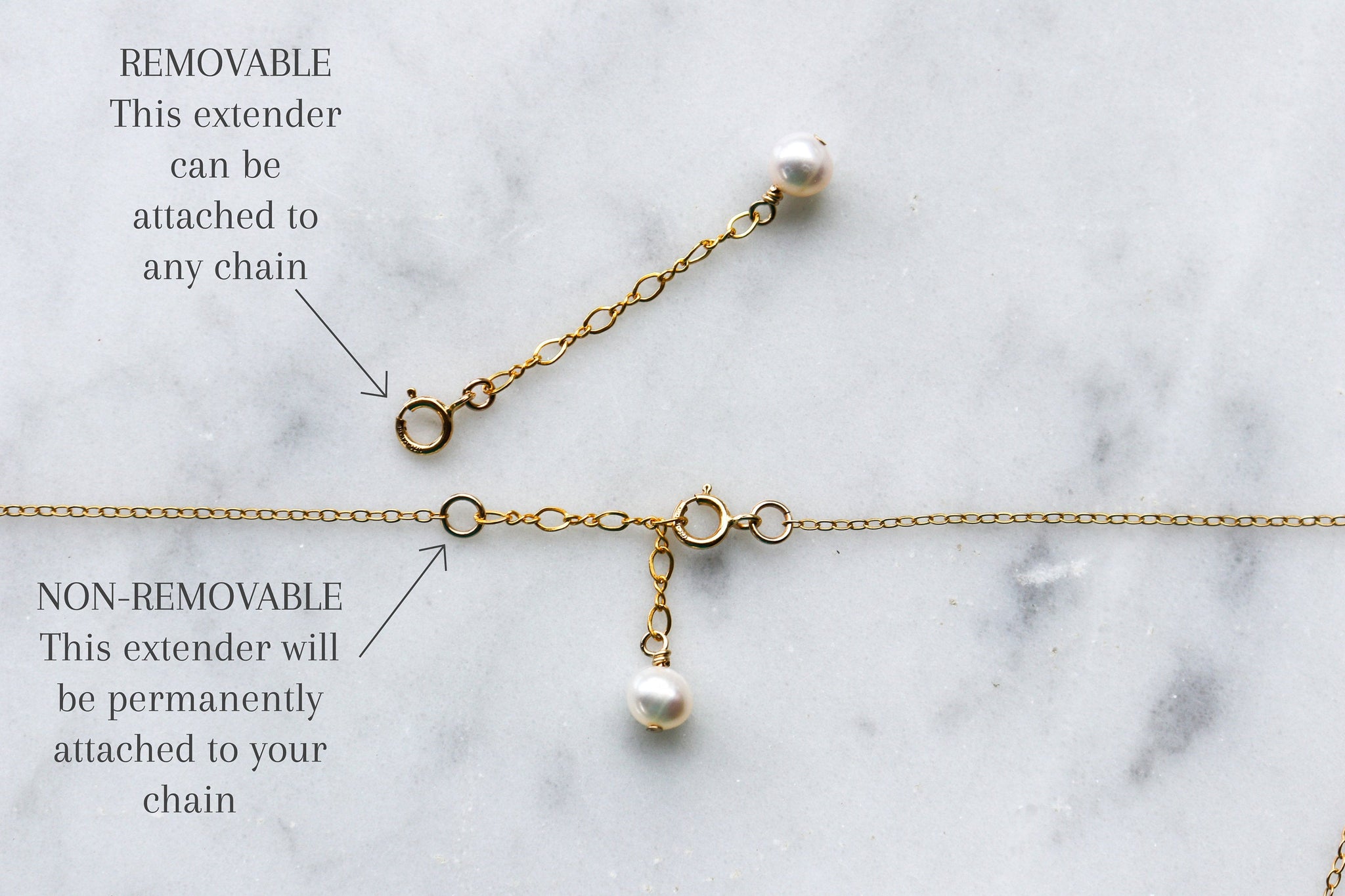  14k Solid Gold Chain Extender, Adjustable Chain Extender, Removable Dainty Chain, 1, 2, 3 4 or 5 Chain