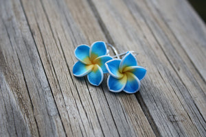 Blue Plumeria Flower Earrings