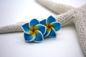 Blue Plumeria Flower Earrings