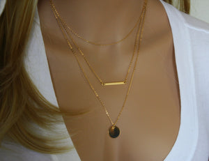 Layering Personalized Disc / Bar Necklace Set of 3