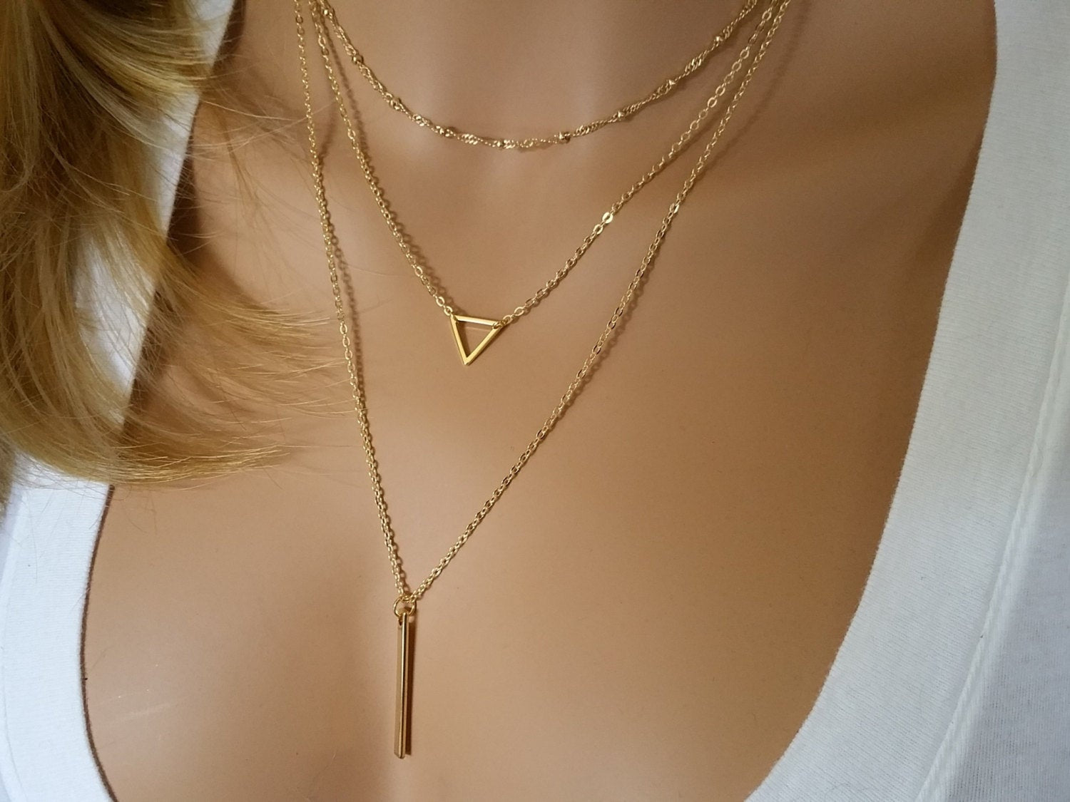 Triangle Layering Necklace Set • Gold Silver