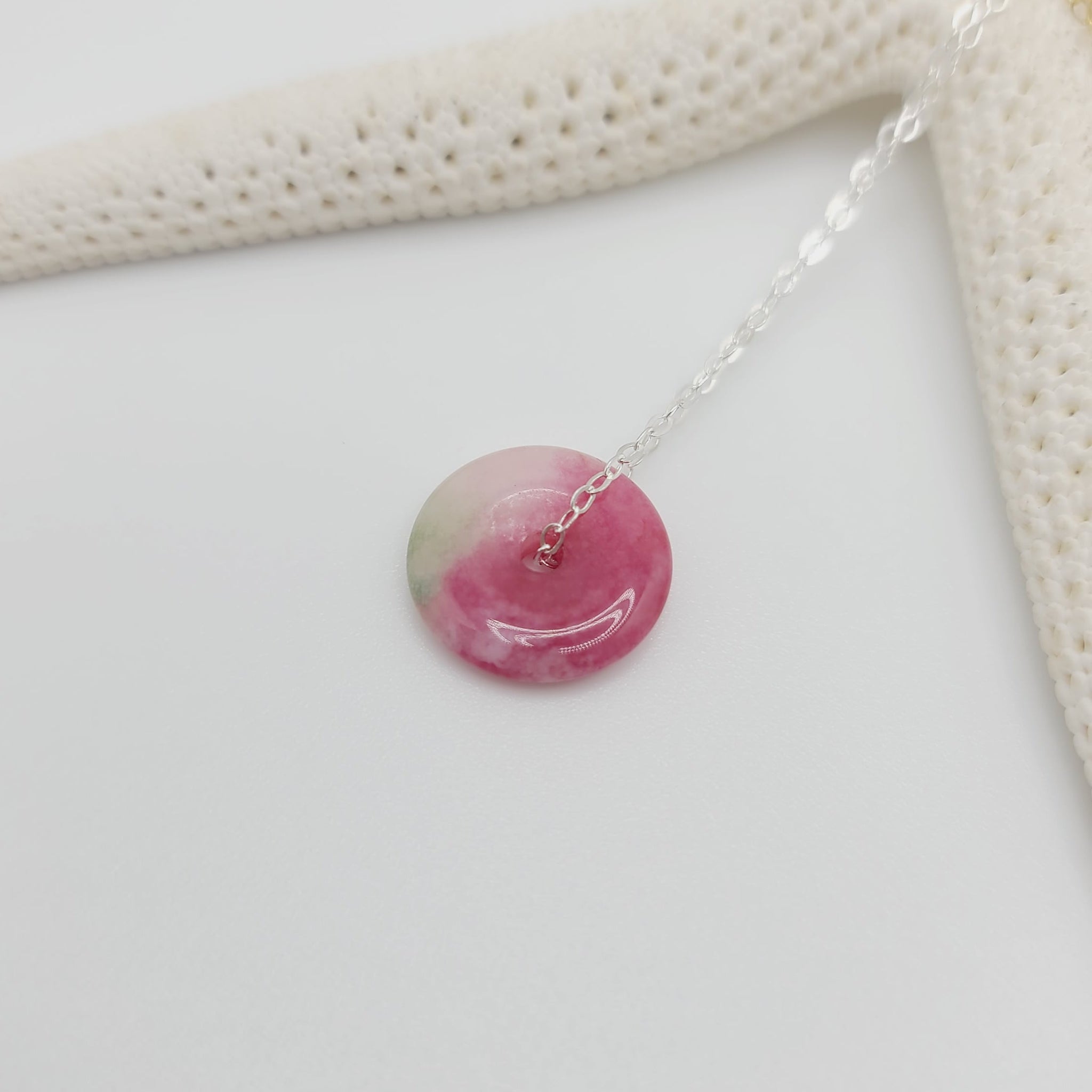 Watermelon jade gemstone necklace delicate sterling silver boho layering necklace
