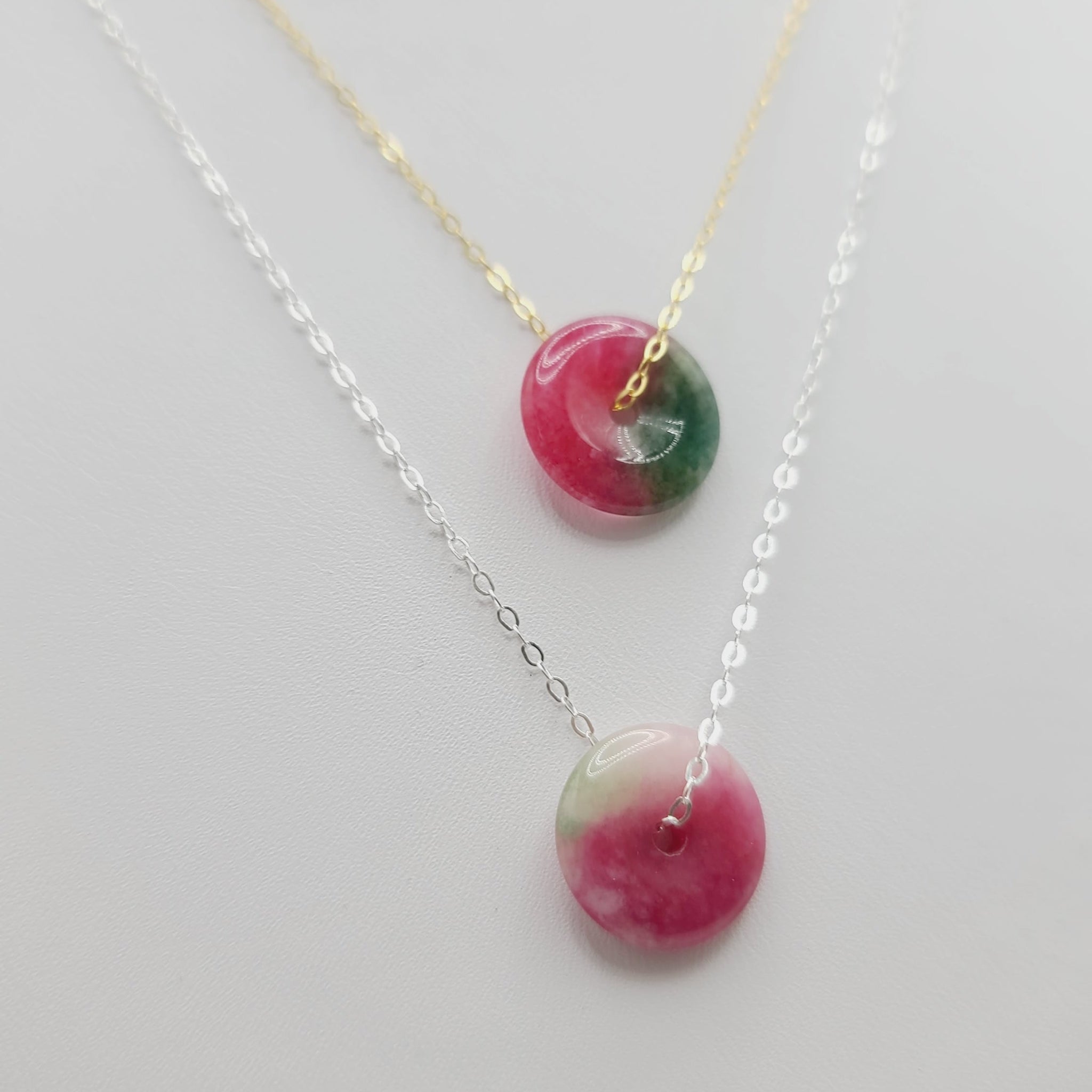 Simple boho watermelon jade necklace gold filled dainty feminine jewelry
