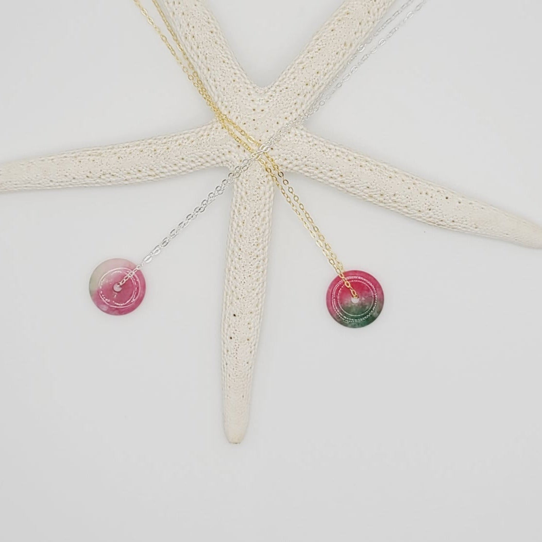 Boho chic watermelon jade necklace dainty gemstone jewelry in 14k gold filled
