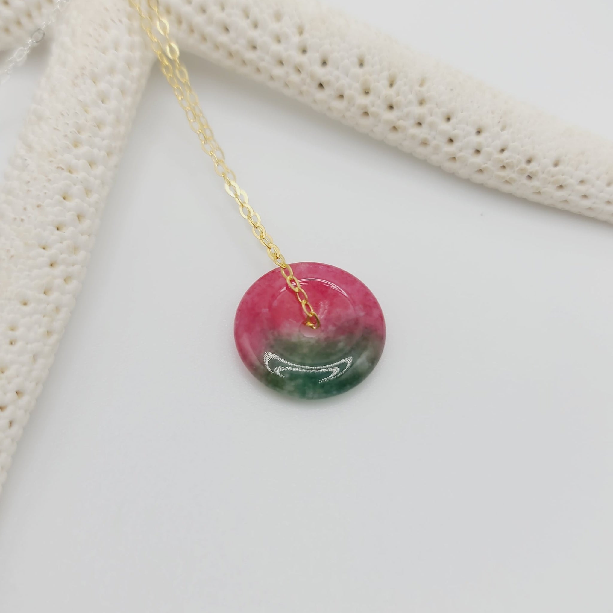 Dainty jade gemstone necklace watermelon jade in sterling silver layering piece

