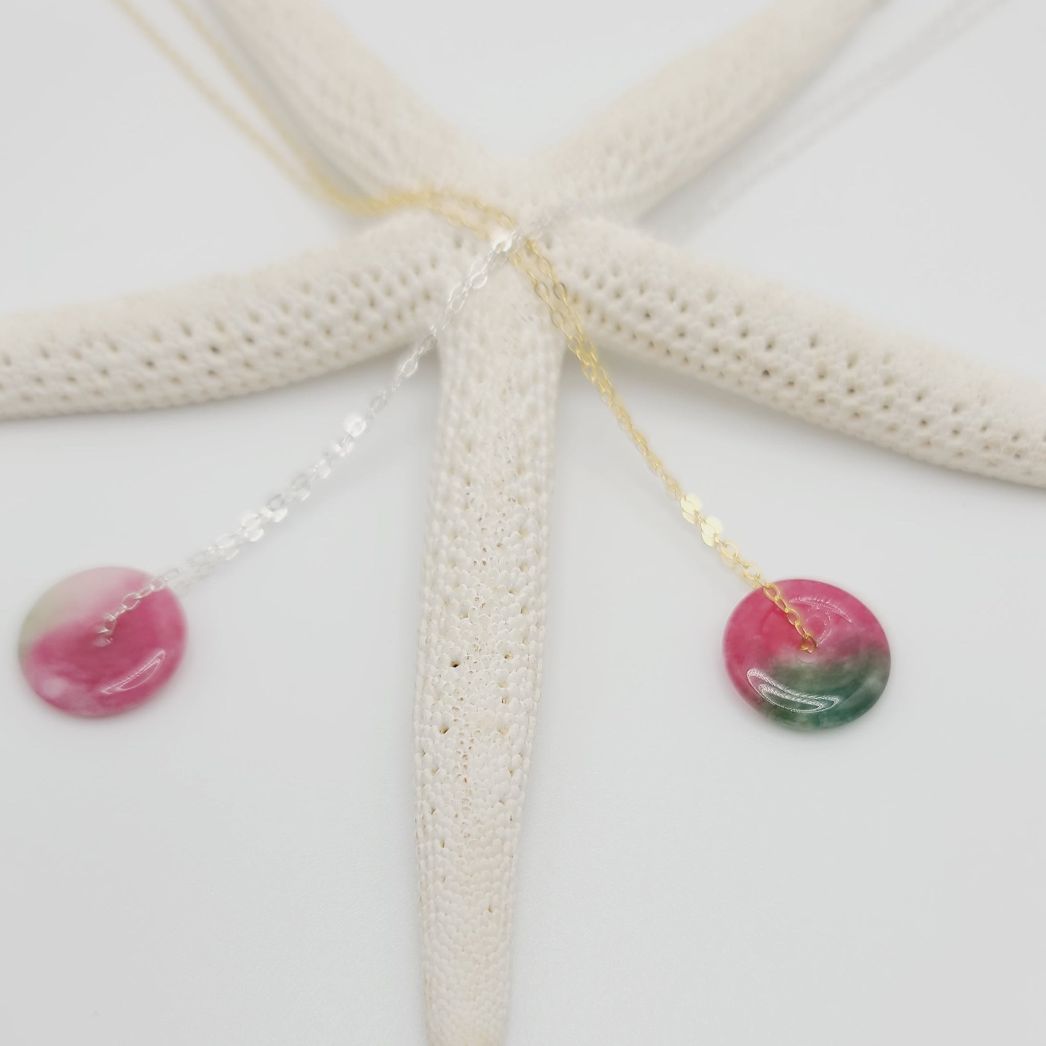 Watermelon jade dainty necklace in sterling silver minimalist boho layering jewelry
