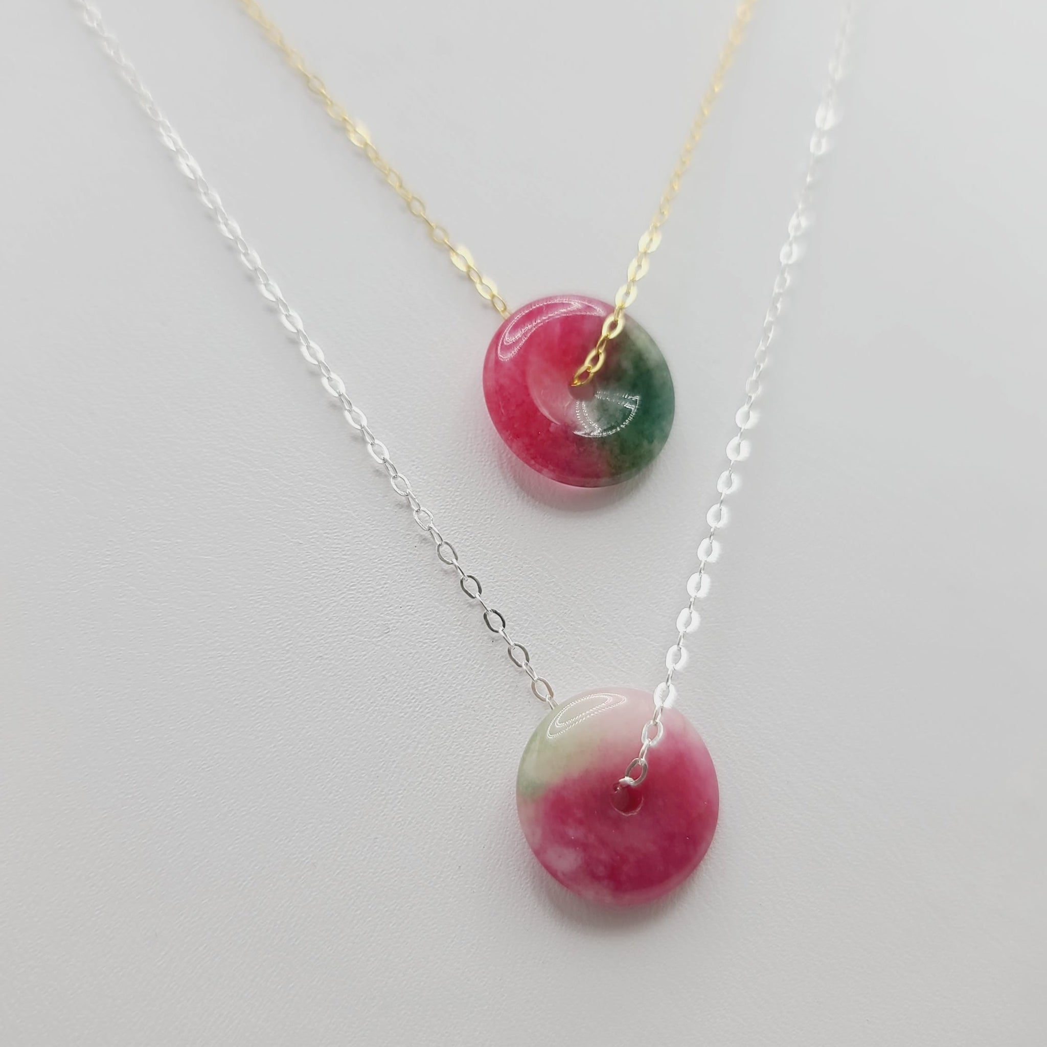 Watermelon jade crystal necklace in sterling silver simple feminine layering necklace
